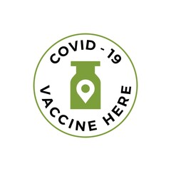 covid 19 vaccine here location pin vaccination locator logo vector icon illustration