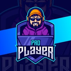 pro prayer gamer man mascot character for gaming esport logo designs © Sidig