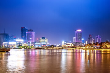 Fototapeta na wymiar Ningbo city center architectural landscape night view