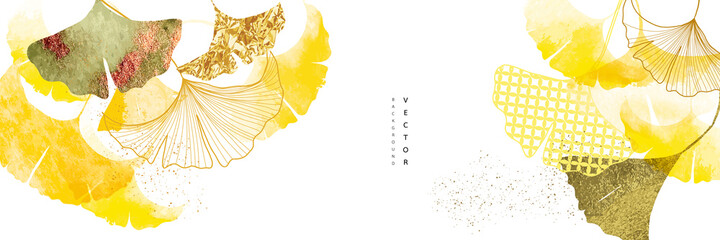 Autumn and fall Asian background ,Oriental Chinese and Japanese style abstract pattern background design  with ginkgo leaf decorate in water color texture