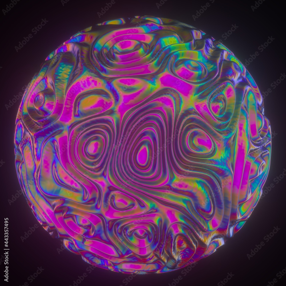 Aufkleber abstract holographic sphere with rippled and glitched surface. 3d illustration in retrofuturistic sy