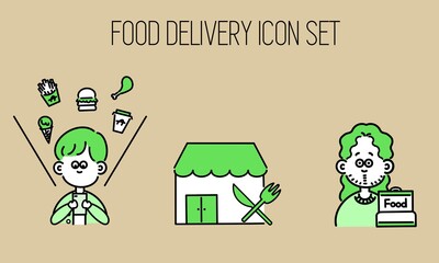 フードデリバリーアイコンセット1　food delivery icon set 1 - obrazy, fototapety, plakaty