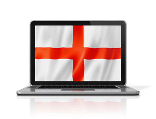 English flag on laptop screen isolated on white. 3D illustration