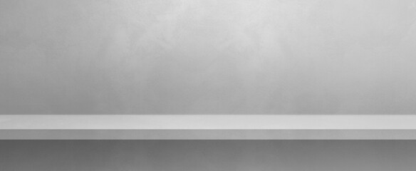 Empty shelf on a white wall. Background template. Horizontal banner