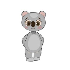 Little koala bear cub. Isolated object on a white background. Cheerful kind animal child. Cartoons flat style. Funny. Vector