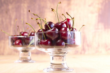 Ripe sweet large cherries fresh harvest close-up
