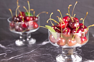Ripe sweet large cherries fresh harvest close-up