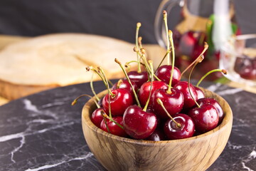 Ripe sweet large cherries fresh harvest close-up