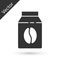 Grey Bag of coffee beans icon isolated on white background. Vector