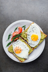 Healthy breakfast egg and avocado sandwich
