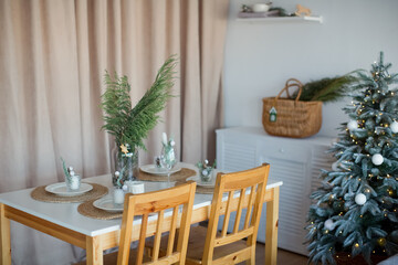 Christmas table with festive tableware