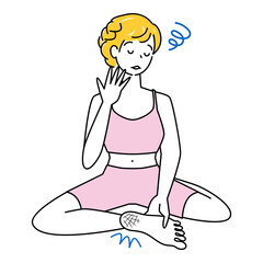 スキンケア 足裏のかかとがひび割れて悲しんでいる可愛い女性 あぐらをかく イラスト ベクター