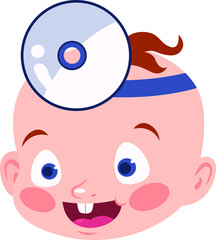 Vector illustration. Child, head, face. Portrait. with a reflector. doctor. a baby. smile, joy, happiness. emotion
