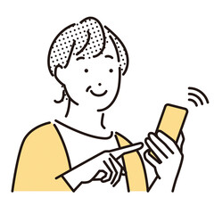 シンプル　イラスト　オンライン予約をする女性