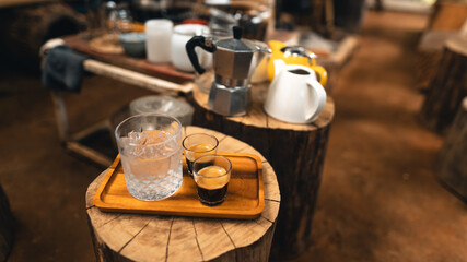 Fototapeta na wymiar Make coffee from the machine at home,Espresso coffee-Make coffee from the machine at home