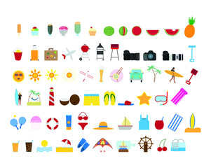 summer and travel related icons kit, on white background