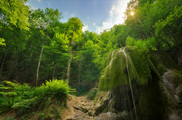 Waterfall in deep forest.