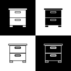 Set Furniture nightstand icon isolated on black and white background. Vector