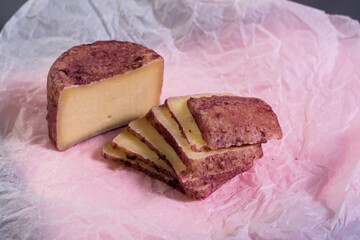 berry cheese suluguni  on white paper grey background