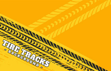 Tire tracks in perspective om yellow background