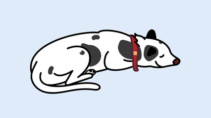 Cute white lying down dog in sweet dream with blue background in vector illustration art design