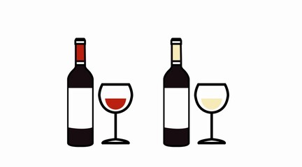 Red and White Wine Icon Set. Vector isolated simple illustration of white and red wine, with bottles and glasses