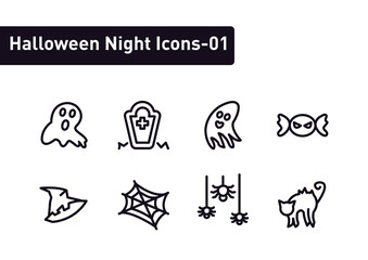 Halloween night element icon set isolated on white background ep01