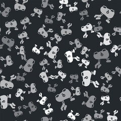 Obraz premium Grey Stationary bicycle icon isolated seamless pattern on black background. Exercise bike. Vector