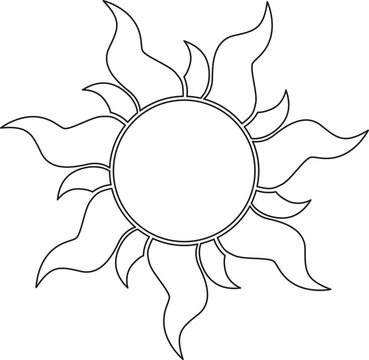Sun vector illustration. Black and white. White background. Line drawing.