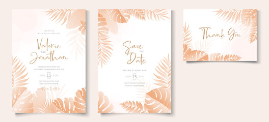 Obraz na płótnie Canvas Wedding invitation card template with tropical design