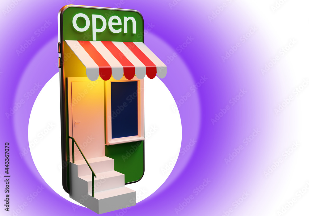 Poster online shopping metaphor. shopping interet. shopping apps. opening an internet store application. op