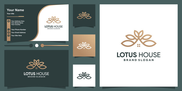 Lotus home logo template with creative line art concept Premium Vector