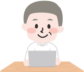 二頭身_テレワークをするシニア男性