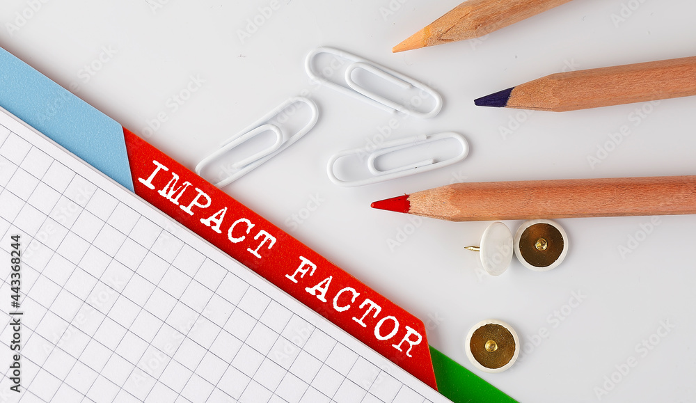 Poster impact factor text on the folder register with office tools