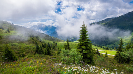 Ausblick von der Zillertaler Höhenstraße in Tirol, Österreich, im Sommer