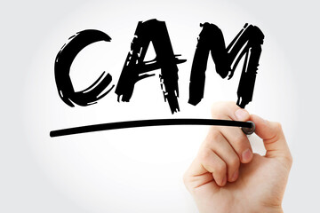 CAM - Computer Aided Manufacturing acronym with marker, technology concept background