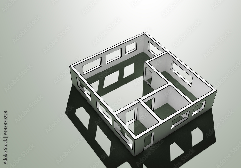 Aufkleber architectural model on a light background. white architectural model without a roof. technical layou