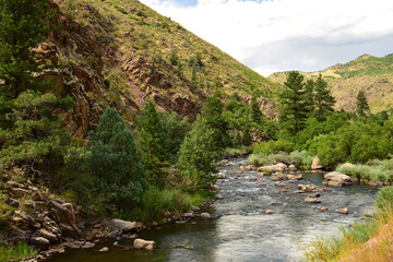  peaceful scene in the foothills  along the south platte river in waterton canyon, littleton, ...