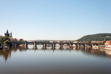 Vltava river with Charles Bridge in Prague
