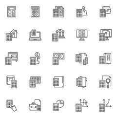 Financial accounting line icons set
