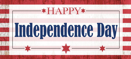 Happy 4th of July - Independence Day USA background template greeting card -  American red white striped flag and lettering