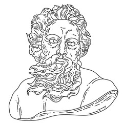 Line art illustration. Greek sculpture on white background. Plaster sculpture. Raster illustration. Element for wedding invitation, design template, greeting card, pattern, textile