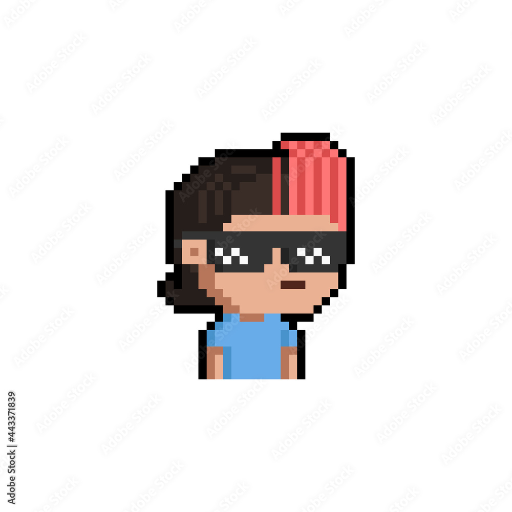 Wall mural pixel art cartoon portrait man with funny sunglasses.