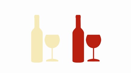 Red and white wine icon set. Vector isolated simple illustration of white and red wine, with bottles and glasses