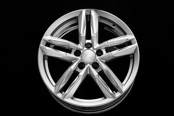 silver alloy wheel with bifurcated beams on a black background