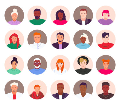 Profile icons, avatar for website. Group of people. Editable vector illustration