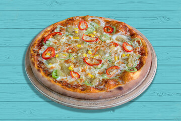 pizza on a wooden board