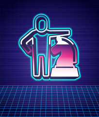 Retro style Chess icon isolated futuristic landscape background. Business strategy. Game, management, finance. 80s fashion party. Vector