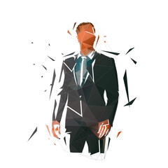 Businessman standing, abstract isolated low polygonal vector illustration, geometric drawing from triangles. Business people