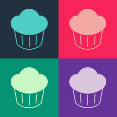 Pop art Cupcake icon isolated on color background. Vector